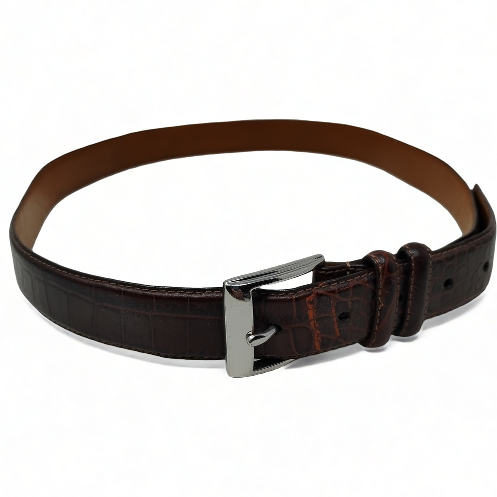 Preppy Minimalist Polo Ralph Lauren Alligator Embossed Leather Belt Mens Size 38